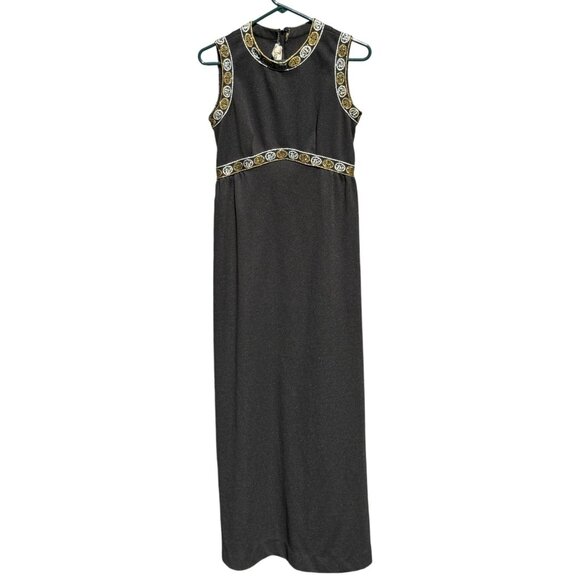 Vintage Forever Young Black Sleeveless Maxi Dress With Embroidered Trim - Picture 1 of 8